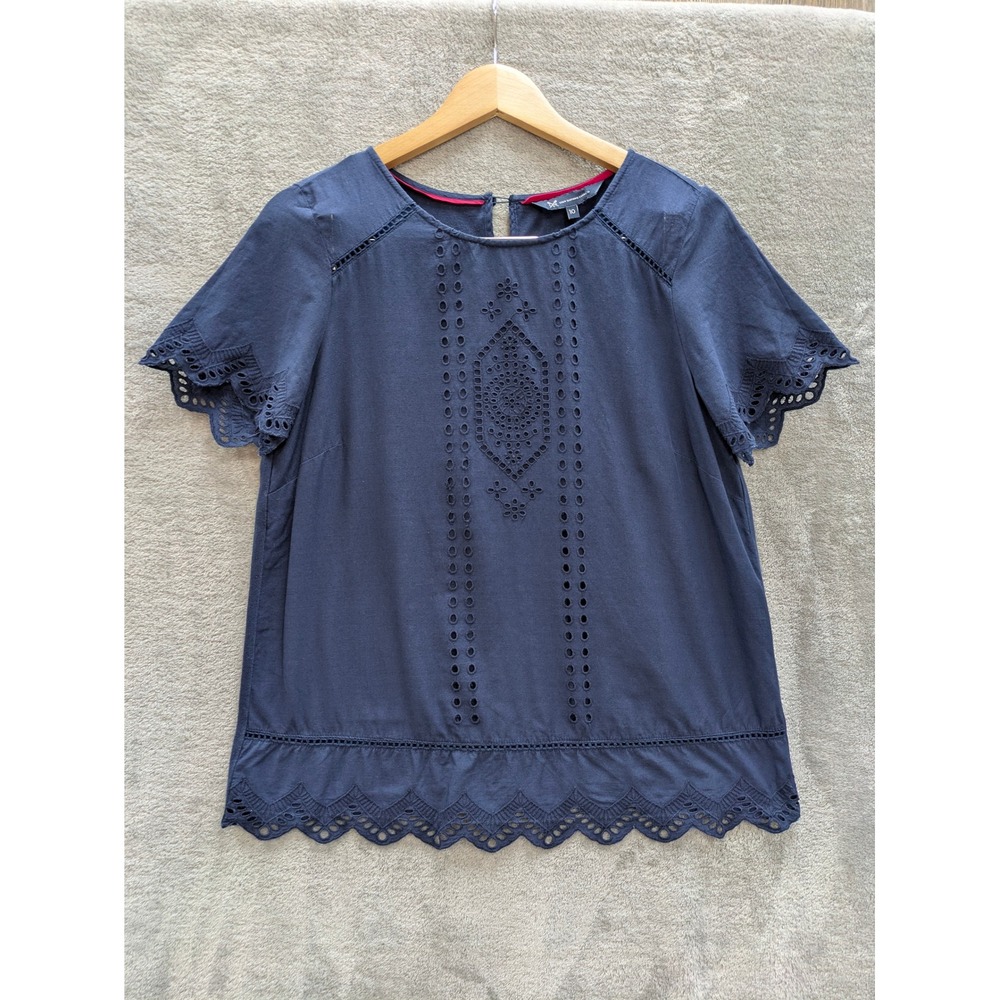 Boho Eyelet Embroidered Top Women Size 10 Navy Blue Crew Clothing WGC043